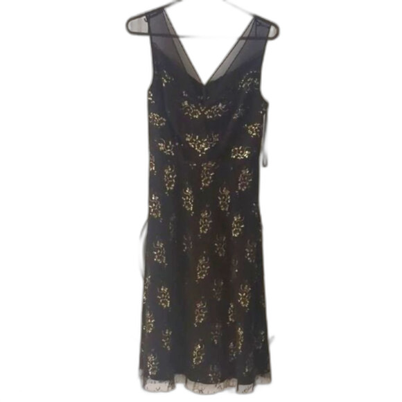 BCBG Paris Silk Slip Dress 6 Black Mesh Witchy Whimseygoth Midi Dress NWT - Picture 1 of 11